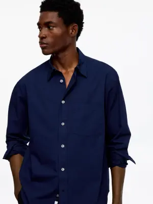 Chemise décontractée en sergé de coton - Bleu foncé — photo 2
