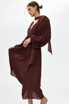 Robe à écharpe avec manches ballon - Bordeaux — photo 3