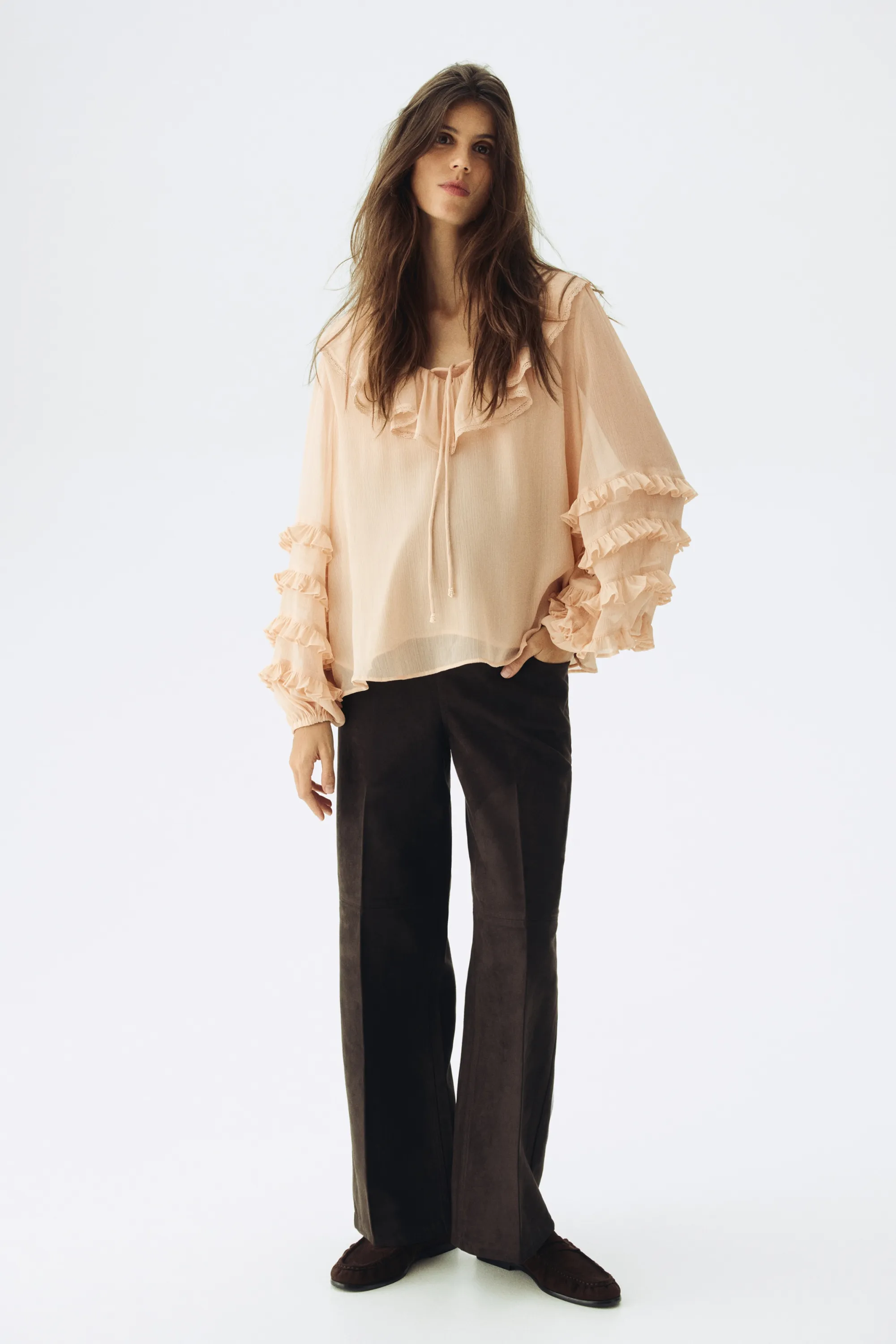 MAMA Frill-trimmed chiffon blouse - Beige