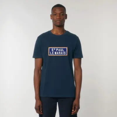 T-SHIRT COTON BIO BRODÉ - ST PAUL LE MARAIS - NAVY — photo 4