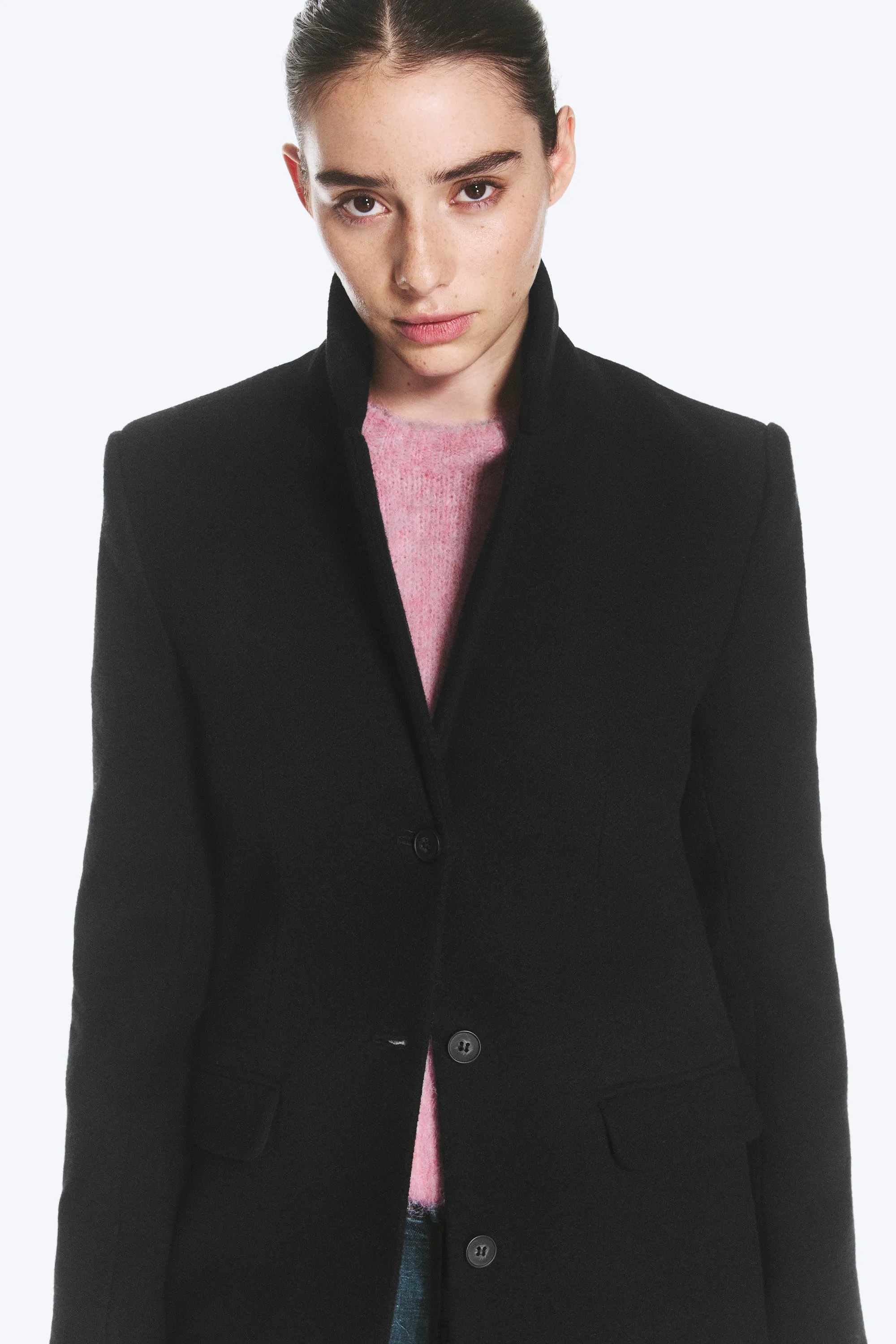 Manteau en laine mélangée longueur genou style années 70 - Noir