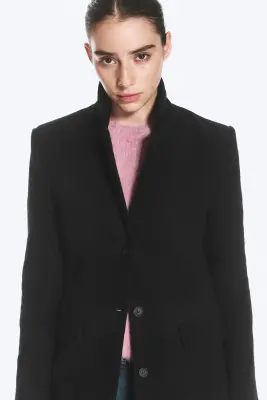 Manteau en laine mélangée longueur genou style années 70 - Noir — photo 1