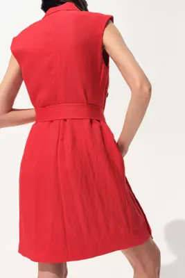 Robe blazer en lin mélangé - Rouge — photo 2