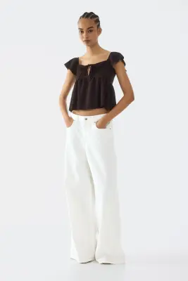 Blouse en jersey pointelle - Marron foncé — photo 1
