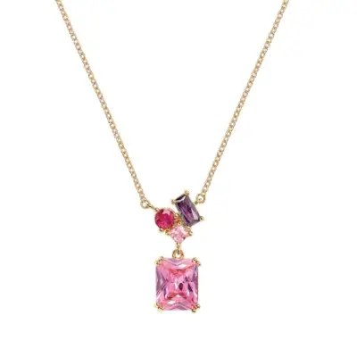 Collier Plaqué or - Oxyde de Zirconium violet rose fuschia Go Mademoiselle 604119