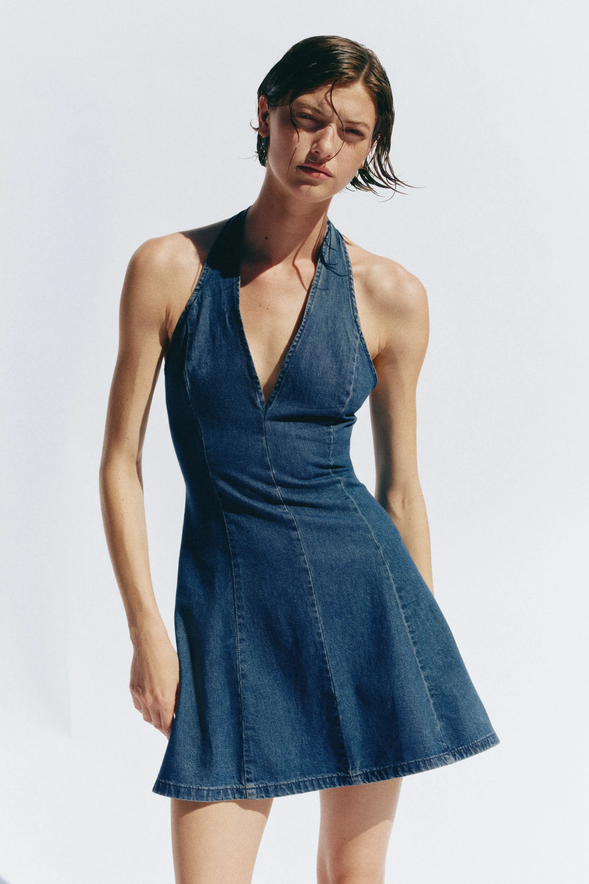 Robe dos nu en denim - Bleu denim