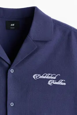 Chemise Relaxed Fit en coton avec motif brodé - Bleu foncé — photo 5