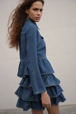 Veste péplum en denim - Bleu denim — photo 2