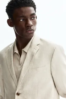 Veste Slim Fit en lin - Beige clair — photo 3