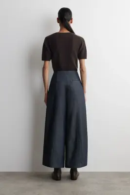 PANTALON BARREL COURT EN DENIM BRUT - BLEU ENCRE — photo 2