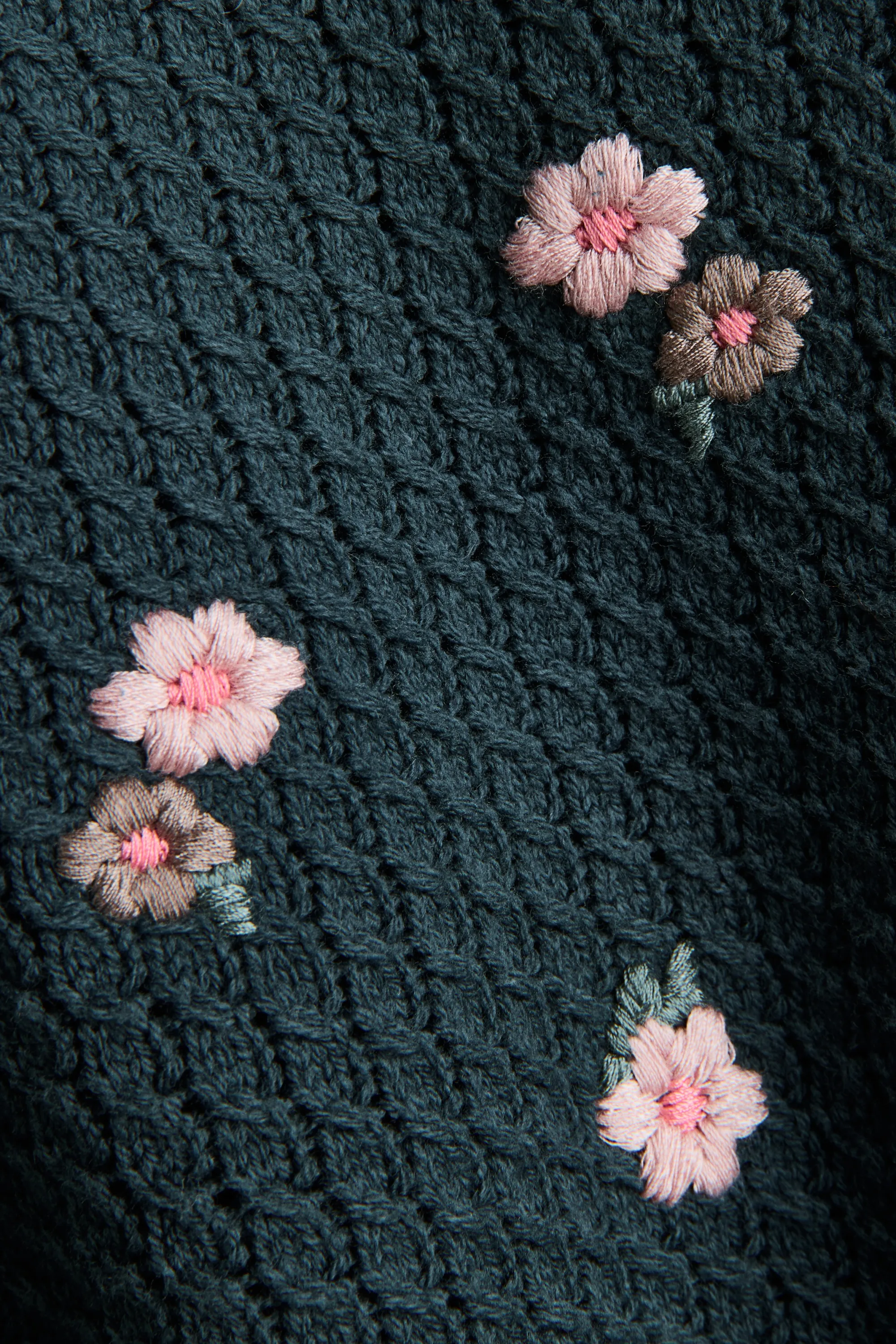 Embroidery-detail cotton jumper - Vert foncé/fleurs