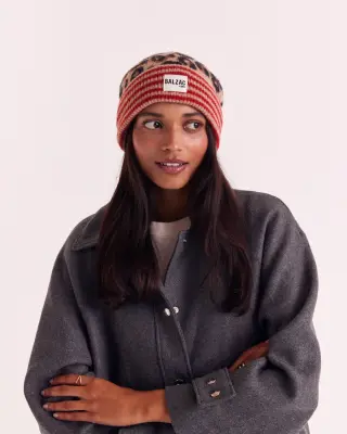 Bonnet Lou rayures rouge et léopard — photo 3