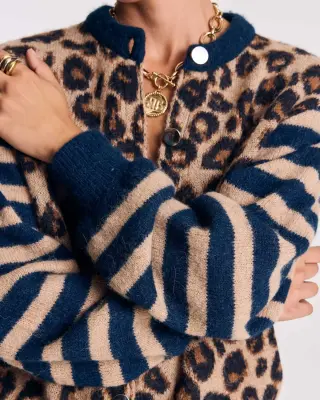 Cardigan Idole bleu et léopard