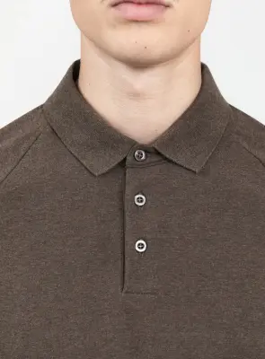 Polo Sweatshirt in Heather Chocolate Cotton & Elastane — photo 3