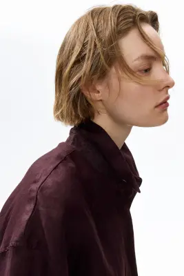 Chemise oversize en lin - Marron foncé — photo 3