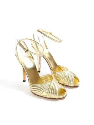 Sandales à talon et bride cheville en cuir doré NEUVES Px boutique 500€ Taille 40 — photo 4