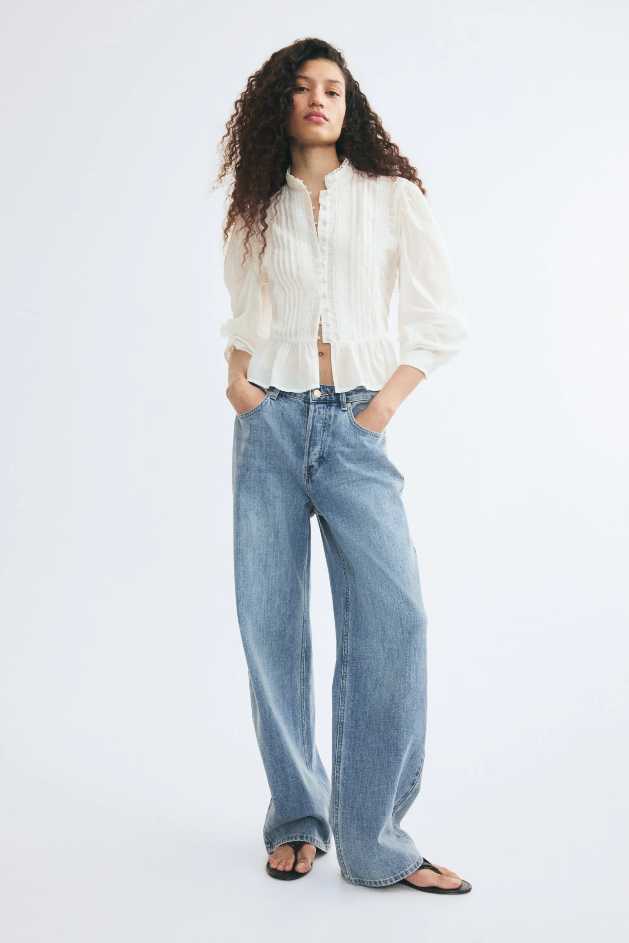 Blouse péplum en coton - Blanc