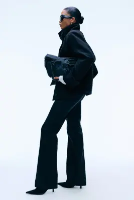 Veste en laine mélangée à col cheminée - Noir — photo 3