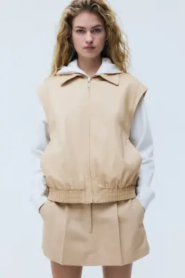 Veste sans manches en coton avec col - Beige — photo 2
