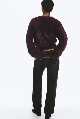 Pull en maille duveteuse - Prune — photo 2