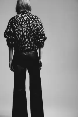 Pantalon évasé en tissu enduit - Noir — photo 2