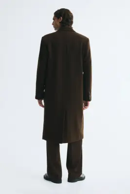 Manteau à fermeture croisée en laine mélangée - Vert kaki foncé — photo 3
