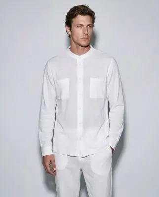 Chemise Blanche Col Manches Longues en Coton / Lin — photo 2