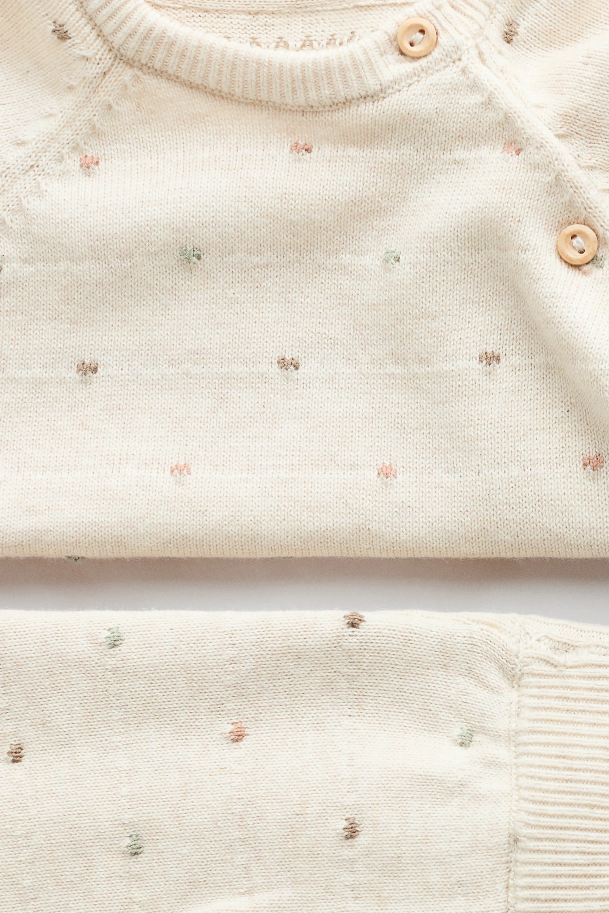 Ensemble 2 pièces en maille de coton - Crème/pois