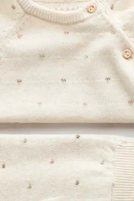 Ensemble 2 pièces en maille de coton - Crème/pois — photo 1
