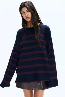 Pull - Bleu marine/rayé — photo 1