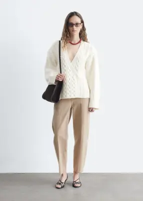 Cardigan en laine et coton à mailles torsadées - Blanc — photo 1