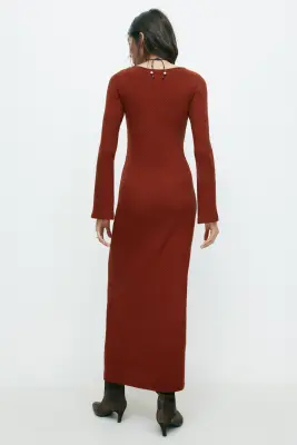 Robe maxi en maille texturée - Marron — photo 3
