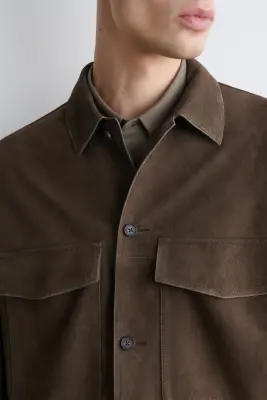 VESTE TRUCKER EN CUIR SUÉDÉ - KAKI — photo 3