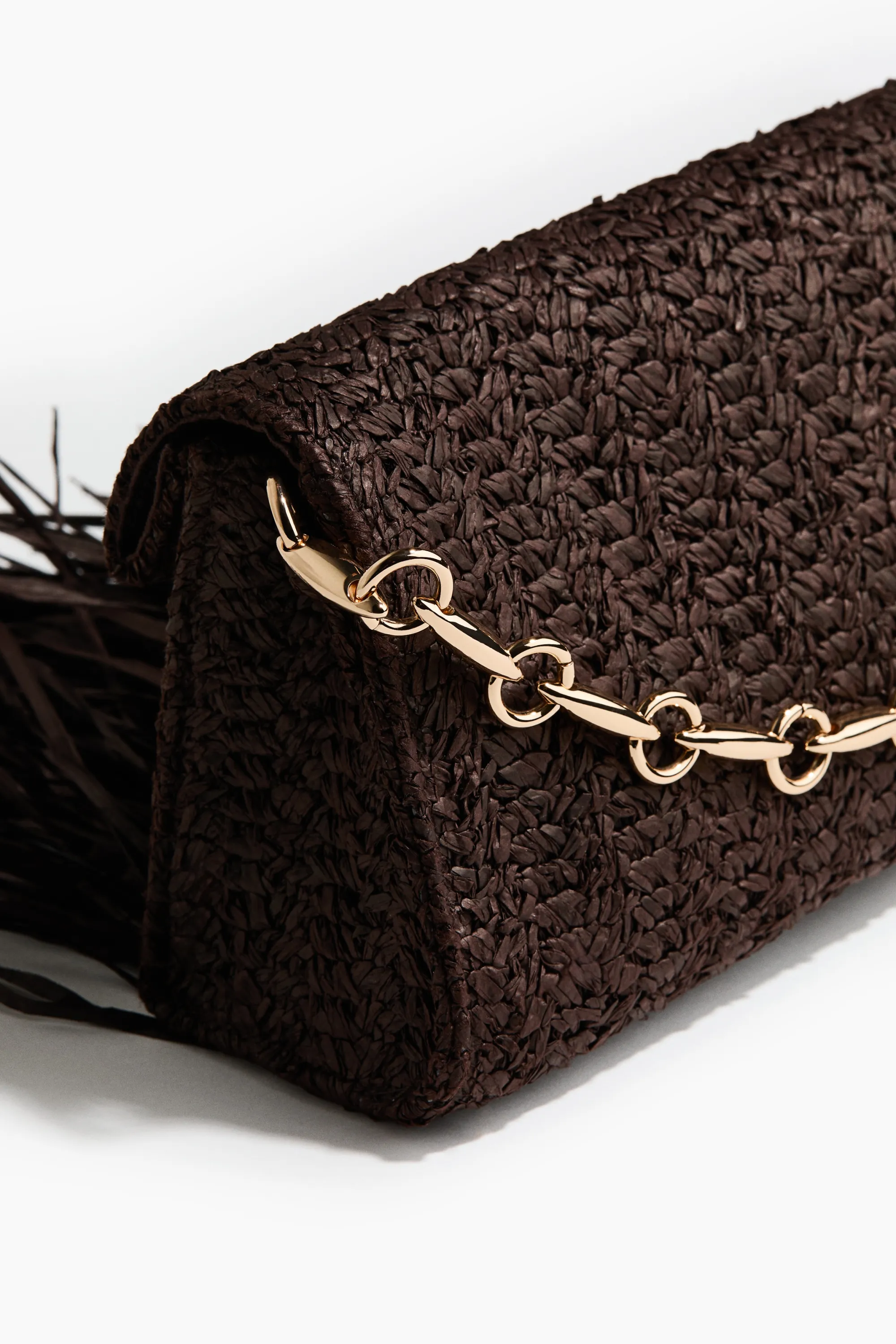 Pochette frangée en paille - Marron foncé