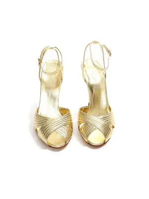 Sandales à talon et bride cheville en cuir doré NEUVES Px boutique 500€ Taille 40 — photo 3