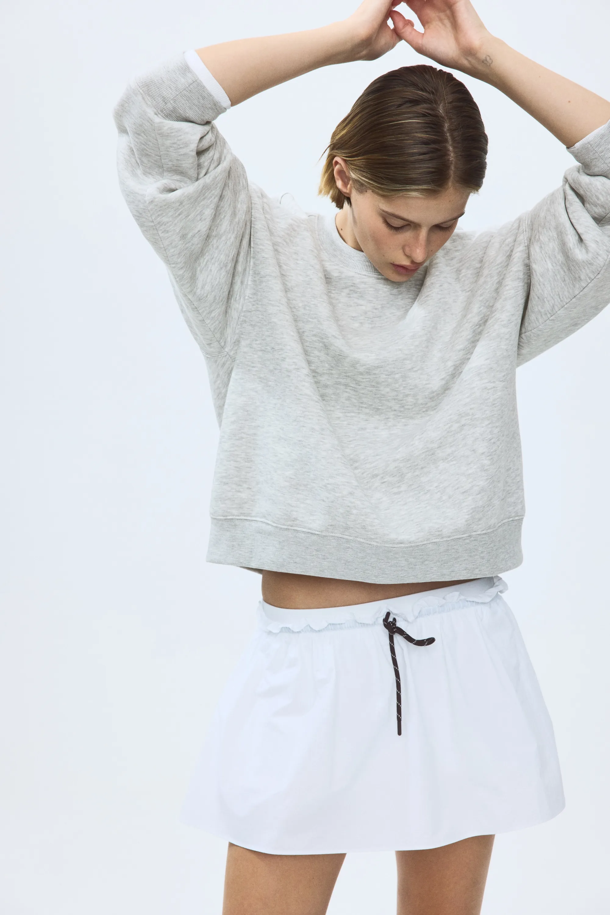 Sweat avec motif imprimé - Gris clair chiné