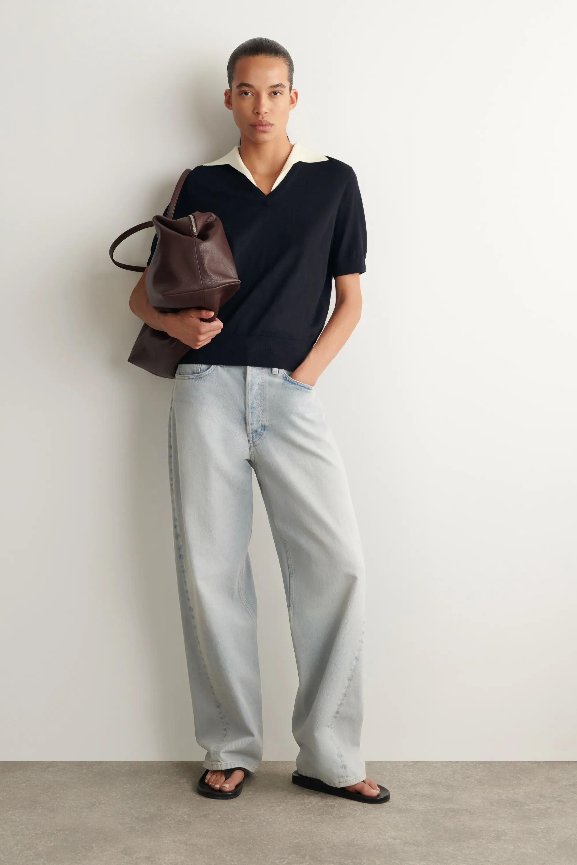 POLO SUPERPOSÉ EN LAINE MÉRINOS - MARINE / BLANC