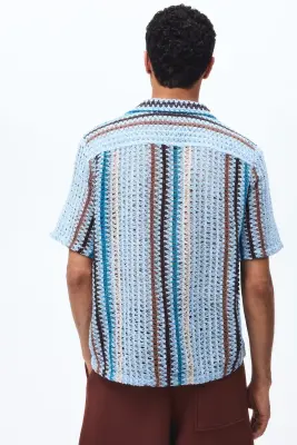 Chemise Regular Fit en maille texturée - Bleu clair/rayé — photo 3