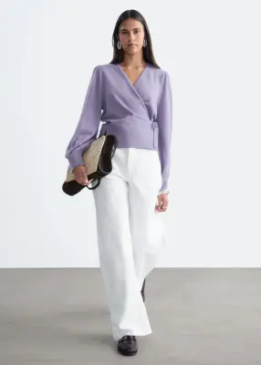 Gilet cache-cœur en laine mérinos - Lilas — photo 2
