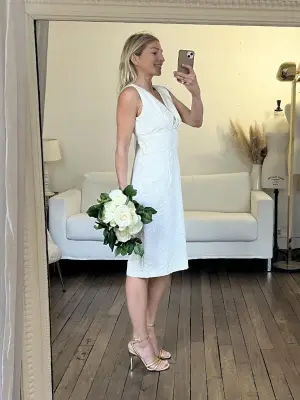 Robe sans manches en coton jacquard blanc crème Prix boutique 300€ Taille 40/42 — photo 3