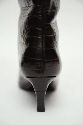 Bottines en cuir - Marron/imitation crocodile — photo 1