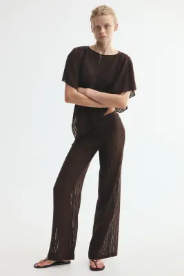 Pantalon en maille côtelée - Marron foncé — photo 1