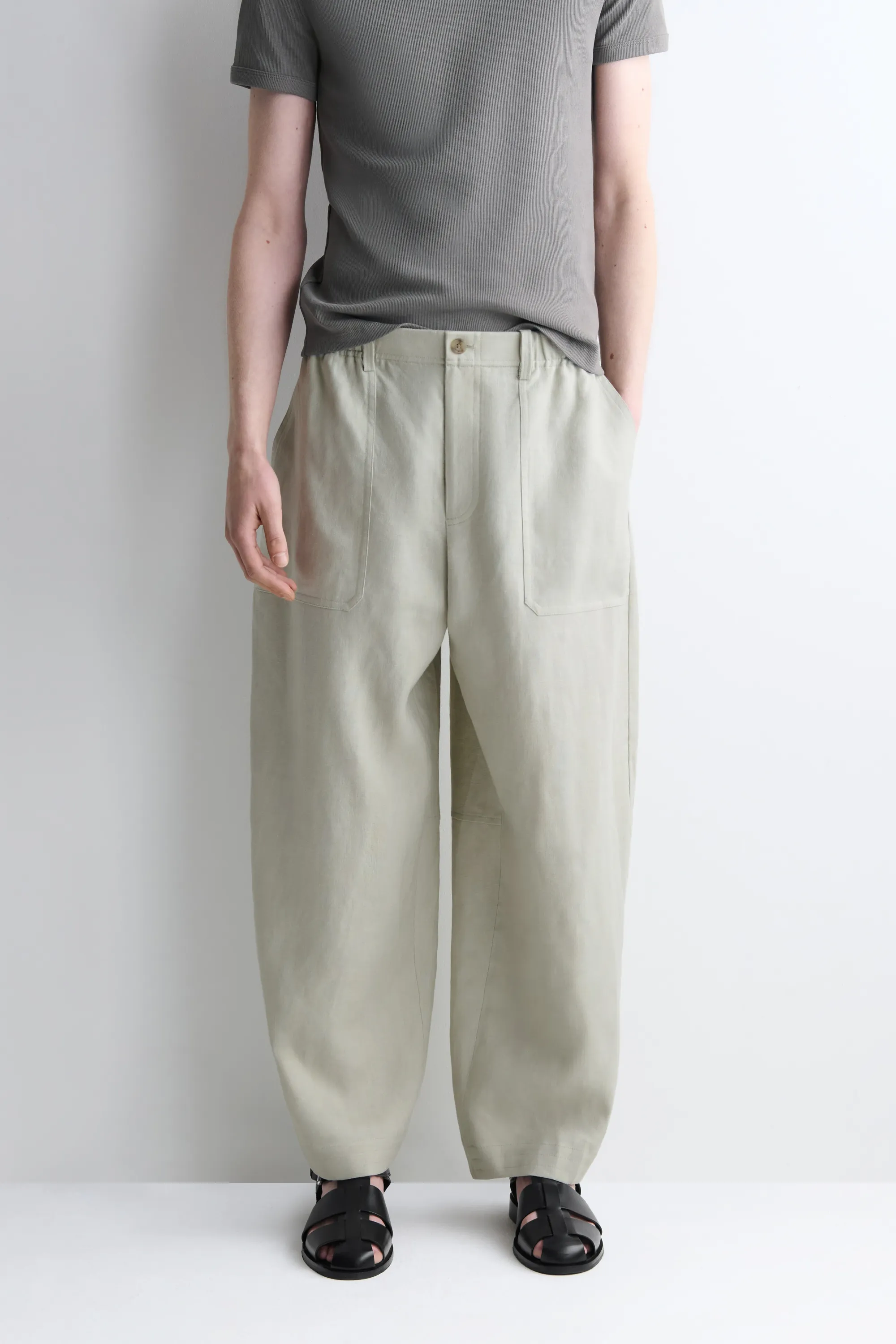 PANTALON BARREL DÉCONTRACTÉ EN LIN - VERT CLAIR