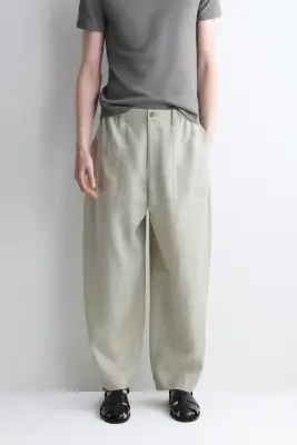 PANTALON BARREL DÉCONTRACTÉ EN LIN - VERT CLAIR — photo 1