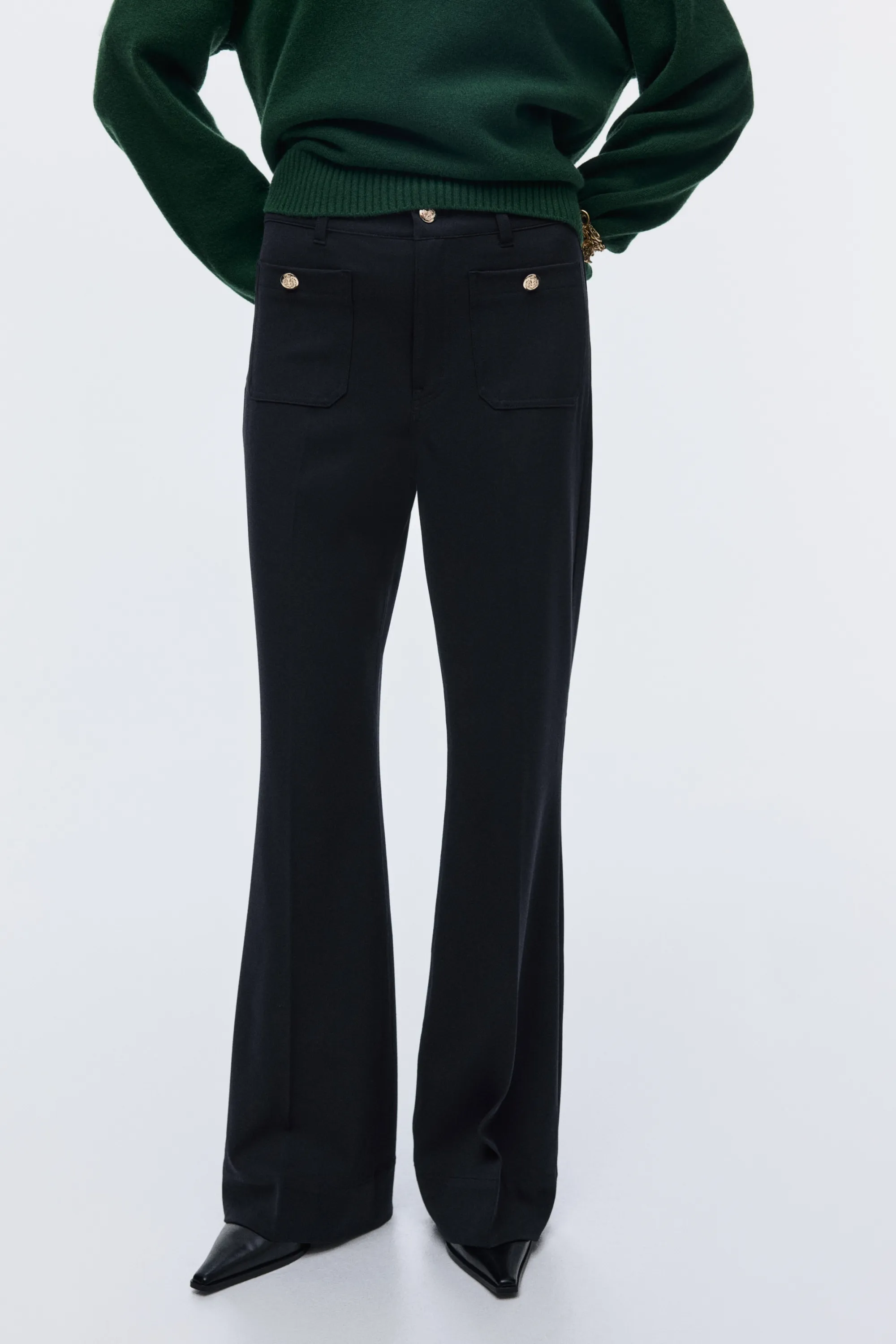 Pantalon évasé en twill - Bleu marine