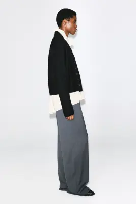 PANTALON LARGE EN LAINE MÉLANGÉE - BLEU-GRIS — photo 3