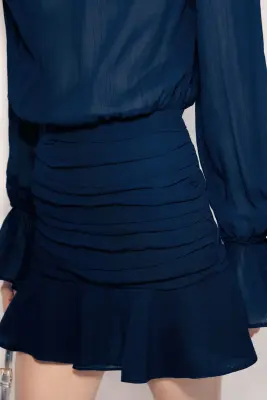 Robe plissée à encolure bateau - Bleu marine — photo 4