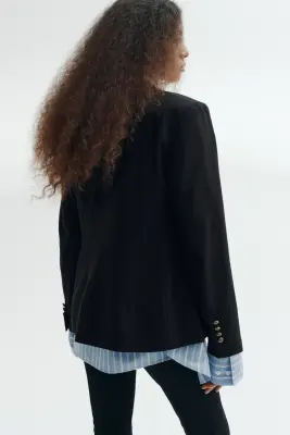 Blazer croisé en twill - Noir — photo 4