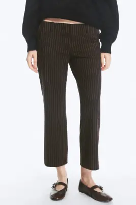 Low-Rise Cropped Bootcut Suit Trousers - Marron foncé à fines rayures — photo 1