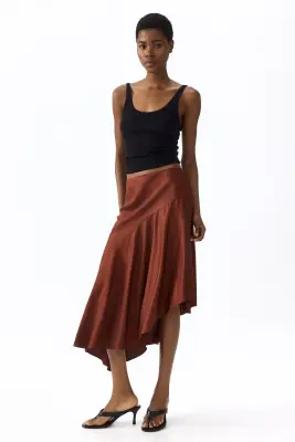 Jupe asymétrique en viscose - Brun rouille — photo 1